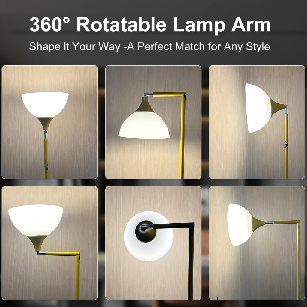 Torchiere LED Floor Lamp, 76" Adjustable light head with Remote, Gold