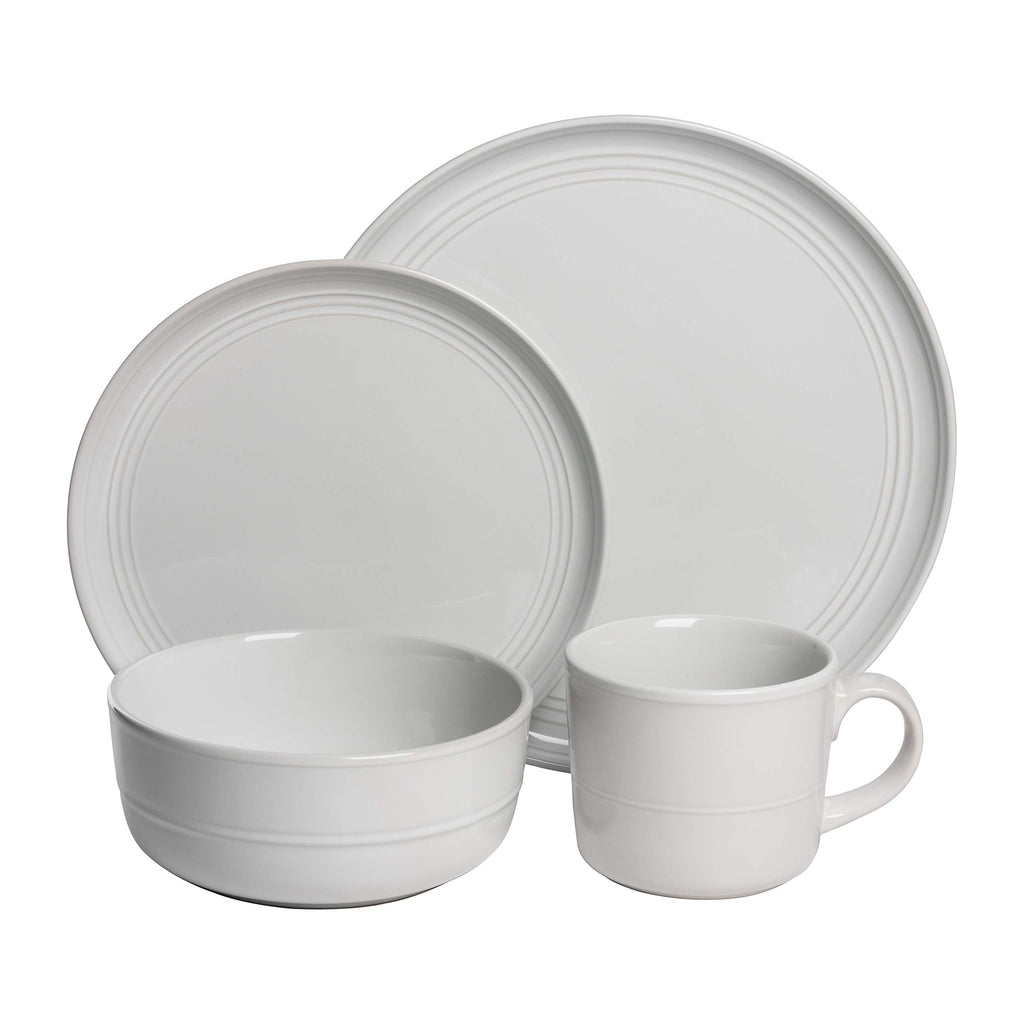 Double Line 16 Piece Dinnerware Set, White