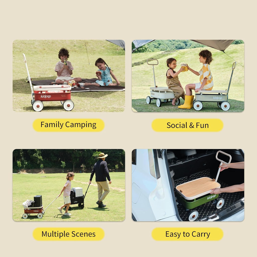 PULA-Wild in-1 Kids' Pull-Along Wagon Toddlers Push Walker for 2.5-8, Removable Wooden Cover and Adjustable
