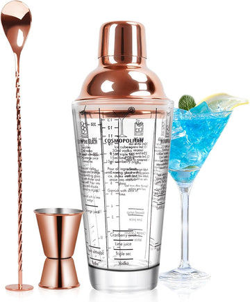 14oz Glass Cocktail Shaker Set, Margarita Mixer-Shaker with Built-in Strainer and Measuring Jigger & Mixing Spoon - Set of 3