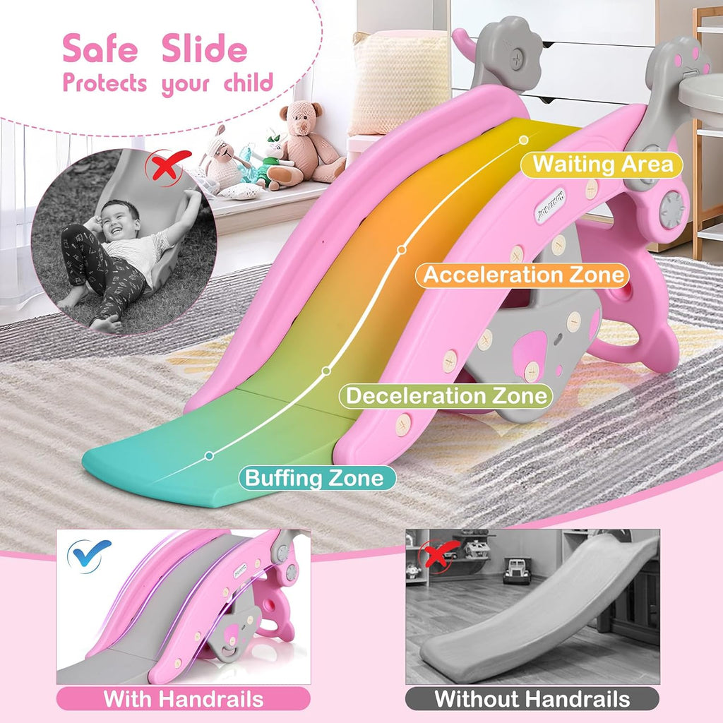 Toddler Slide Rocking Toy, 6 in 1 Convertible Freestanding Slide for Kids w/Basketball Hoop/Ring Toss Game/Rocking