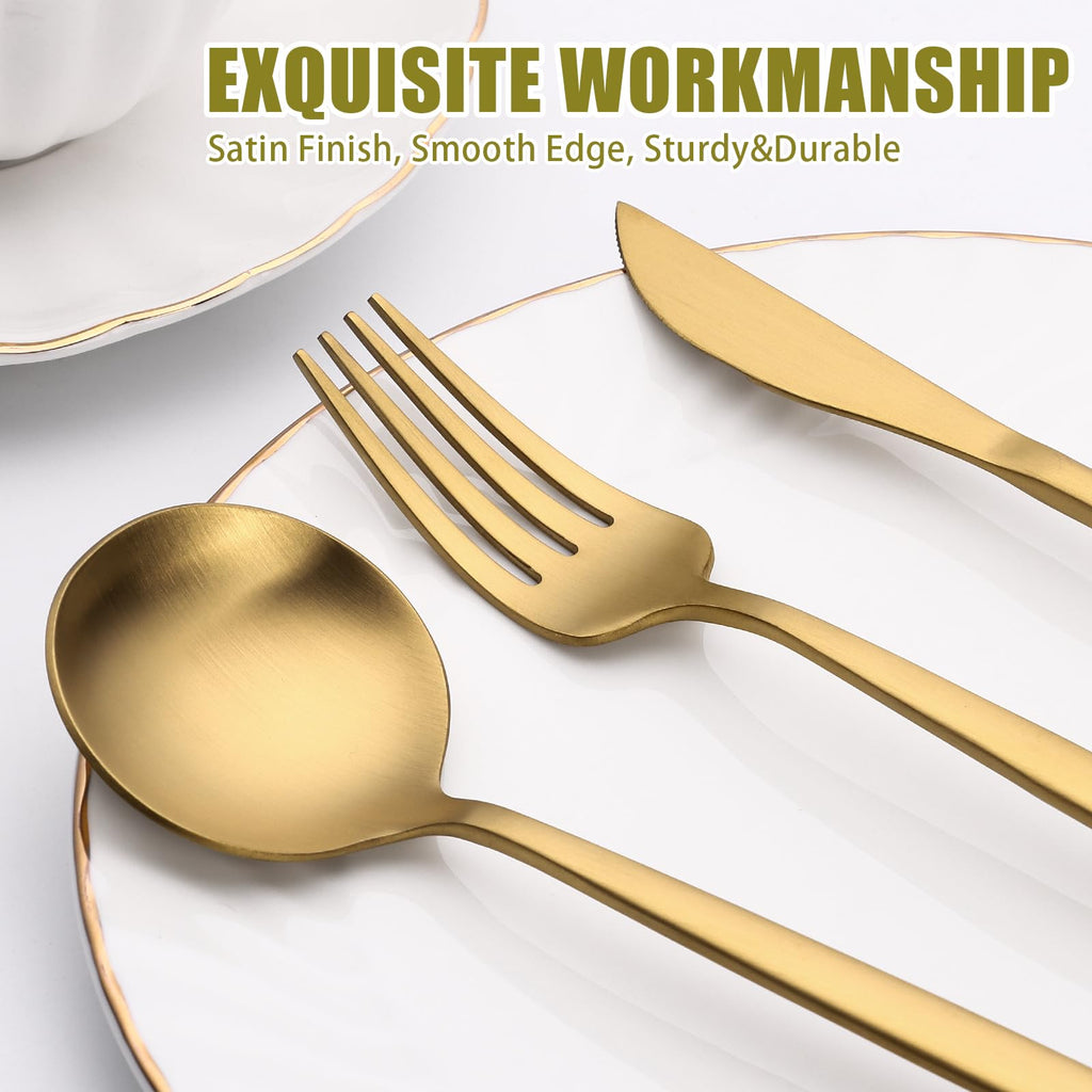 40 Piece Gold Silverware Set for 8, Stainless Steel Flatware Set, Gold Cutlery Set Utensils Set, Tableware Include