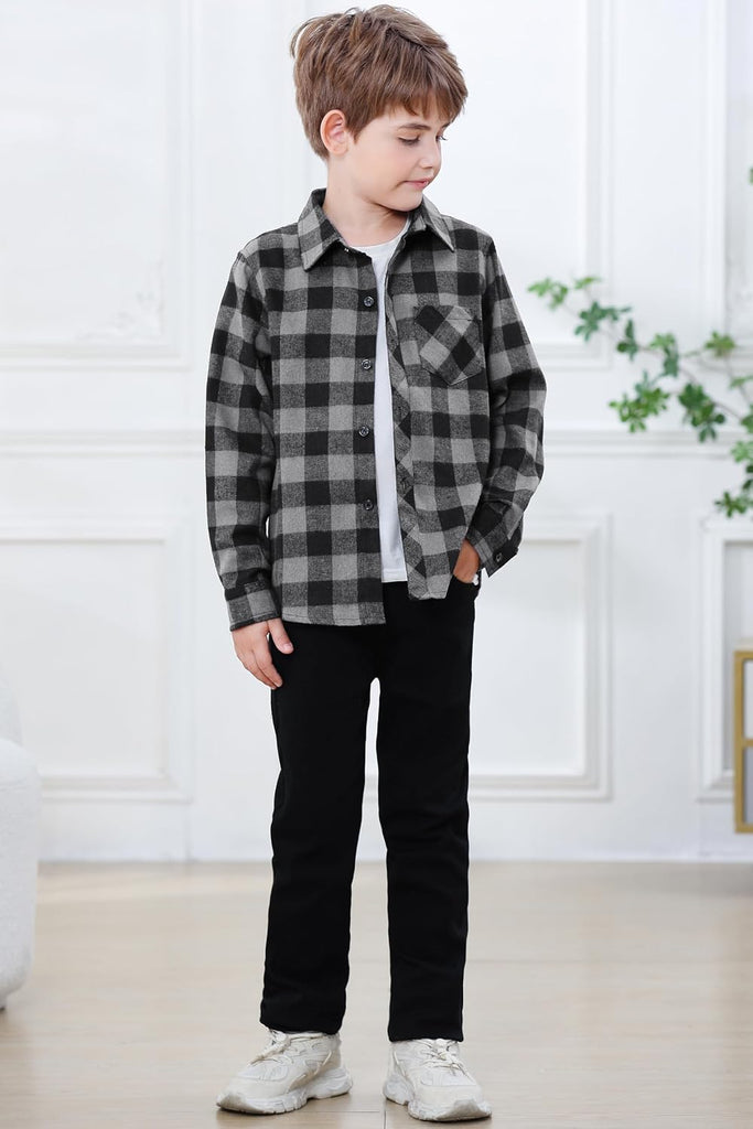 Boys Long Sleeve Flannel Plaid Shirt Button Down Shirts