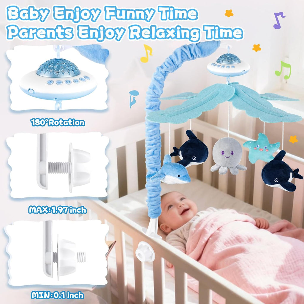 Baby Crib Mobile with Music and Lights, Nursery Baby Mobile for Crib with Remote Control, Rotation, Starlight