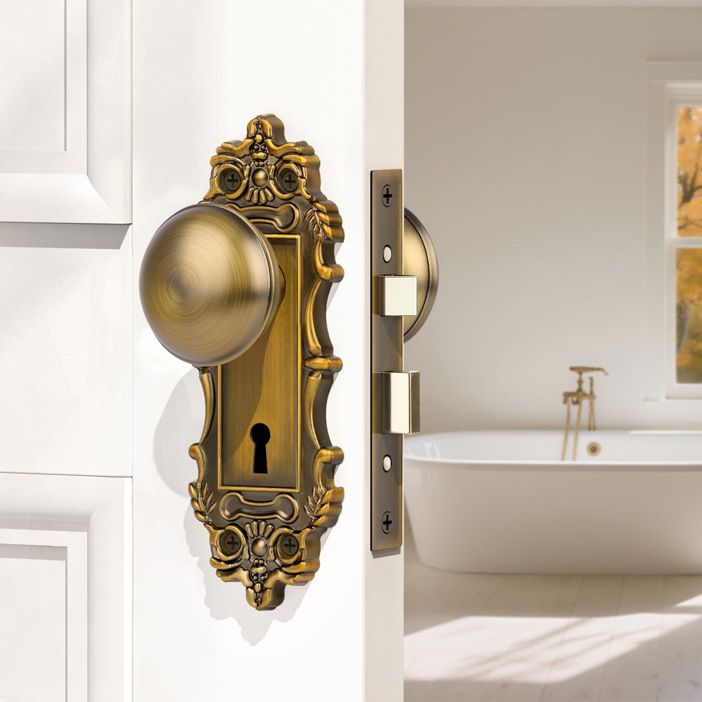 2 Pack Mortise Lock Door Knob Plate Interior, Antique Brass