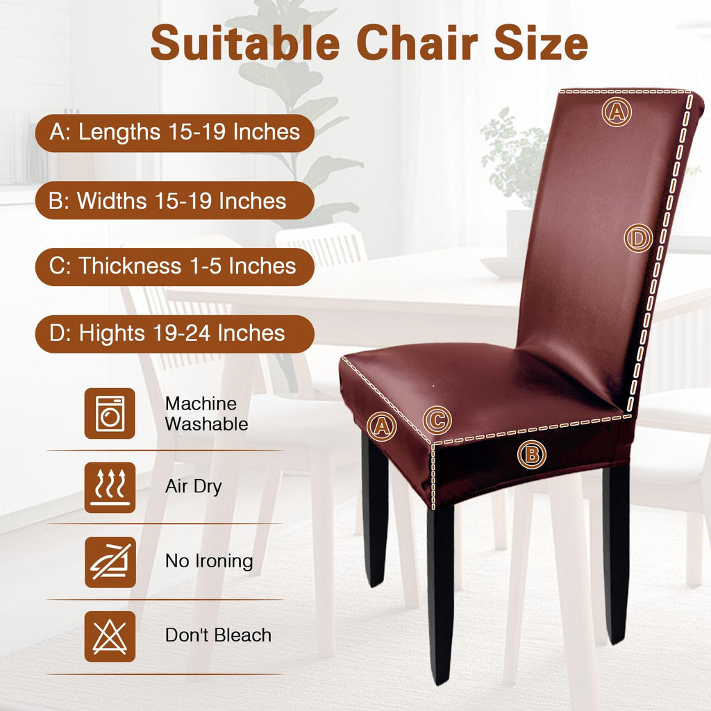 Wine Red Leather Chair Covers for Dining Chairs Set of 6, Faux Leather Dining Chair Cover Removable Wipeable Parson
