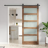 36 x 84 inch Glass Barn Door with 6.6FT Barn Door Hardware Kit & Handle Included,5-Panel Frosted Gla