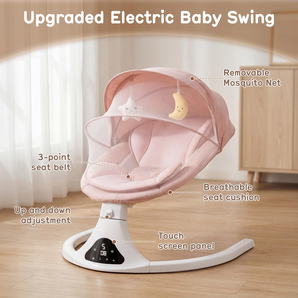 Electric Baby Swing with Remote Control,5 Speeds&Portable&Cozy(0,Pink)