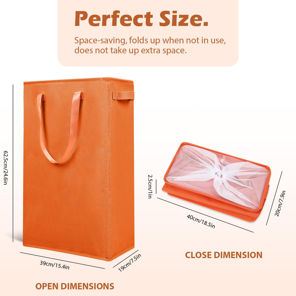 Slim Laundry Hamper Handles Collapsible Laundry Basket Thin Dirty Clothes Basket Narrow Laundry Bag Foldable Dirty
