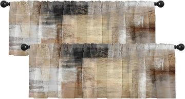 2 Pack Valances Window Treatments, Brown Abstract Modern Art Blackout Drapes Adjustable Curtain for Windows Living