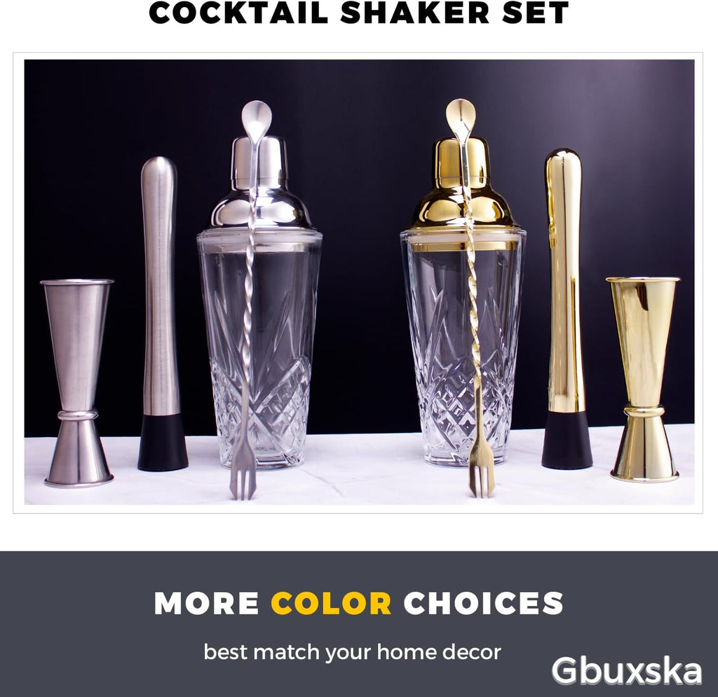 Cocktail Shaker Set - Glass Mixed Drink Shakers Cocktail Set, Martini Shaker with Strainer for Bars, Whiskey - Set of 4
