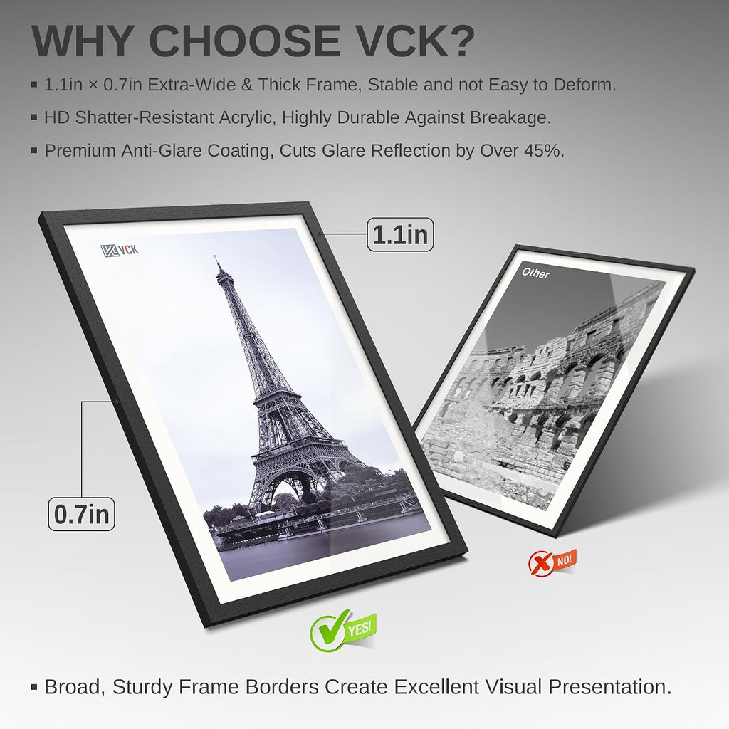 24x36 Poster Frame 5 Pack - Black Wood 24 x 36 Movie Poster Frames with Plexiglass for Wall Mounting