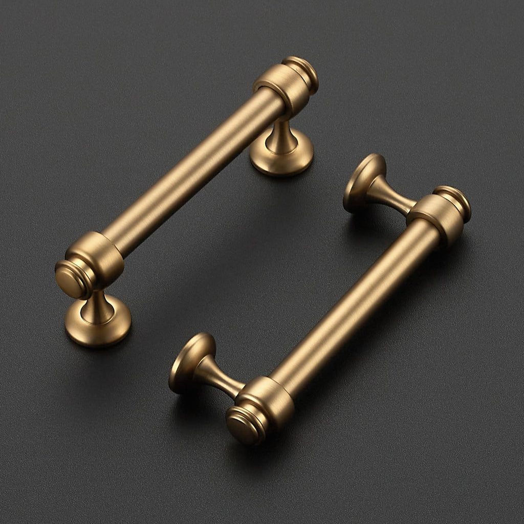 6 Pack Champagne Bronze Cabinet Handles, 3-3/4" Hole Center Drawer Pulls