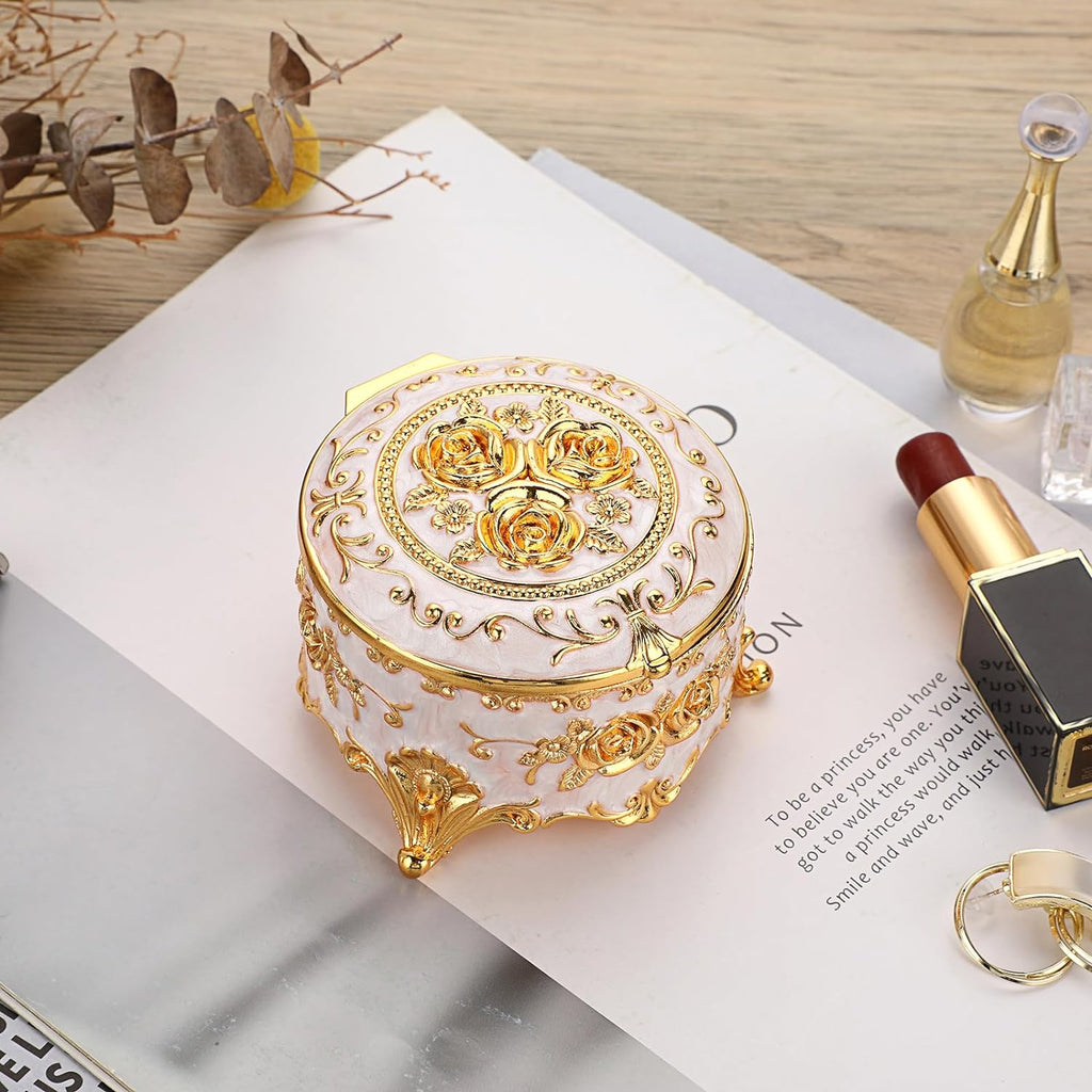 Vintage Round Jewelry Box Small Metal Trinket Storage Organizer