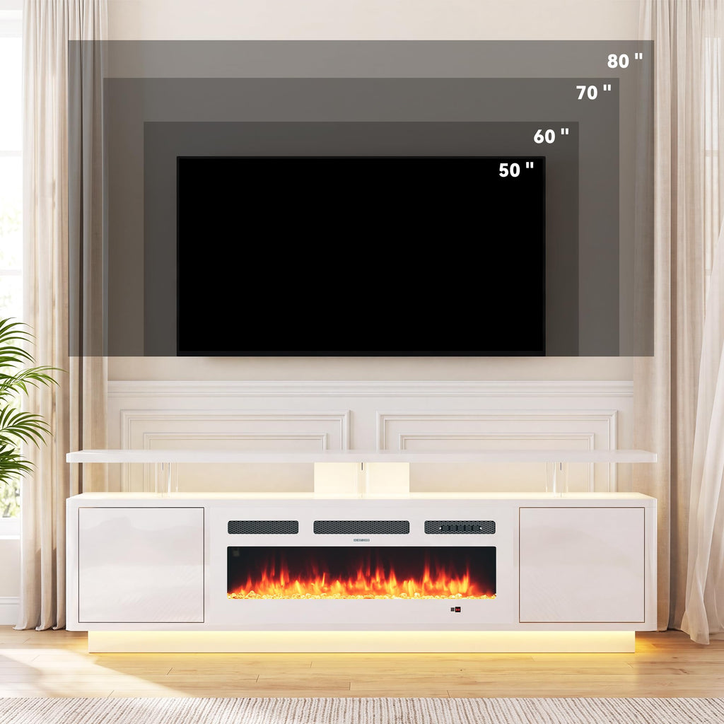 70" Fireplace TV Stand with Double LED Lights for TVs UP to 80", Electric Fireplace Entertainment Center with Storage
