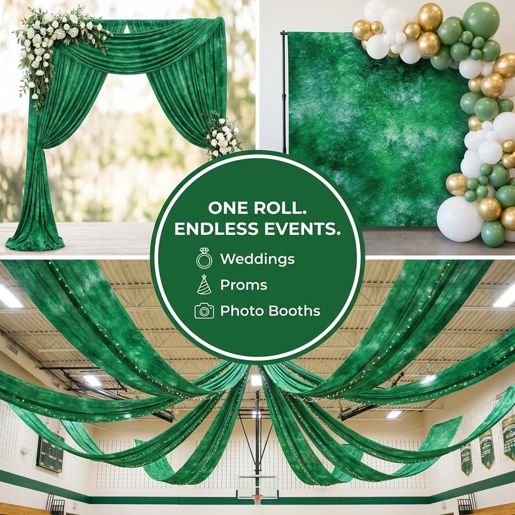 Green Mottled Gossamer Fabric Roll, 19" Wide x 100 Yard roll, Sheer Fabric for Wedding Decorations, Baby Shower