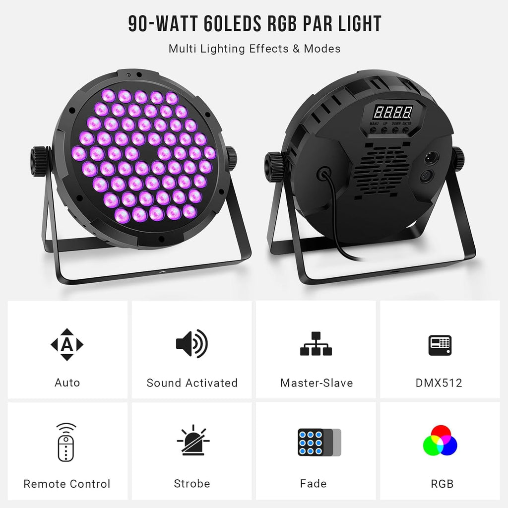 90W 60LED Dimmable Stage Par Light by Remote & DMX Control - 5Pack