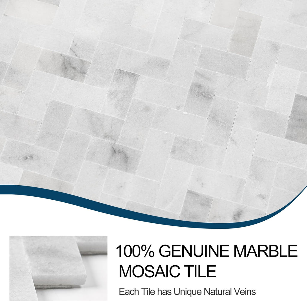 Herringbone Peel and Stick Backsplash Real Marble Tile, 5 Sheets