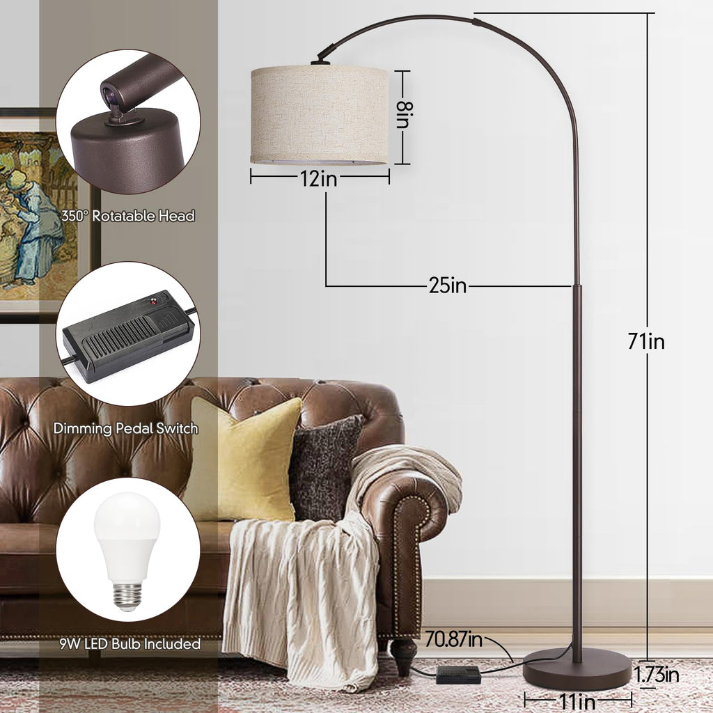 Dimmable Floor Lamp, Arc Floor Lamps with Adjustable Hanging Shade, Brown