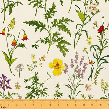 Floral Fabric Soft Brushed 1 Yard Boho Plant Floral Fabric by The Yard for Upholstery Sofa Chair Cushion Vintage