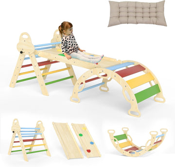 Triangle Set 7in1 Toddler Climbing Toys Indoor Foldable Baby Climbing Toys Wooden Montessori Climbing Set with Arch