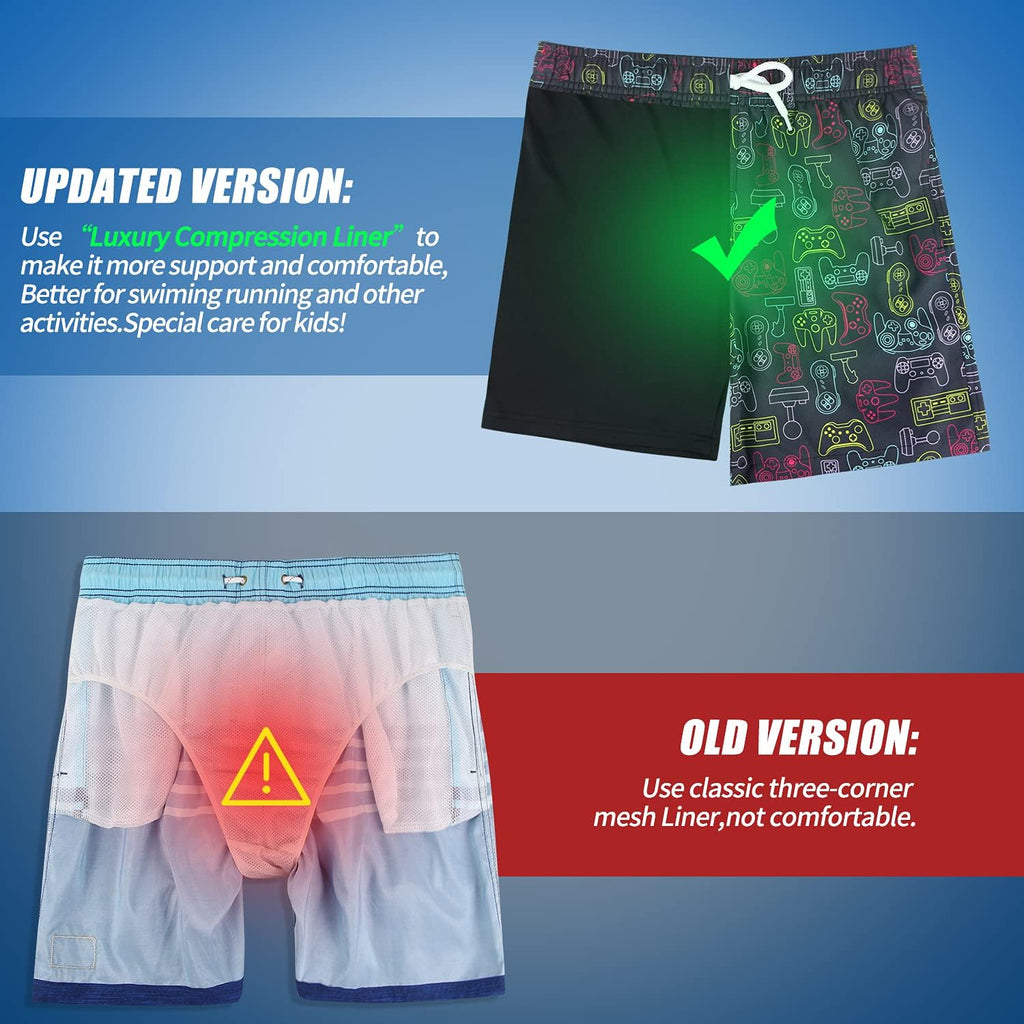 Boys Swim Trunks with Compression Liner Comfortable Anti-Chafe Swimming Shorts Stretchy UPF Quick Dry