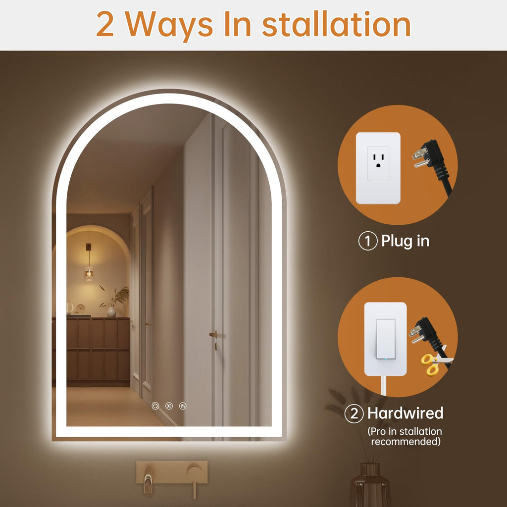 Arched LED Lighted Bathroom Mirror with Lights 28"x40"