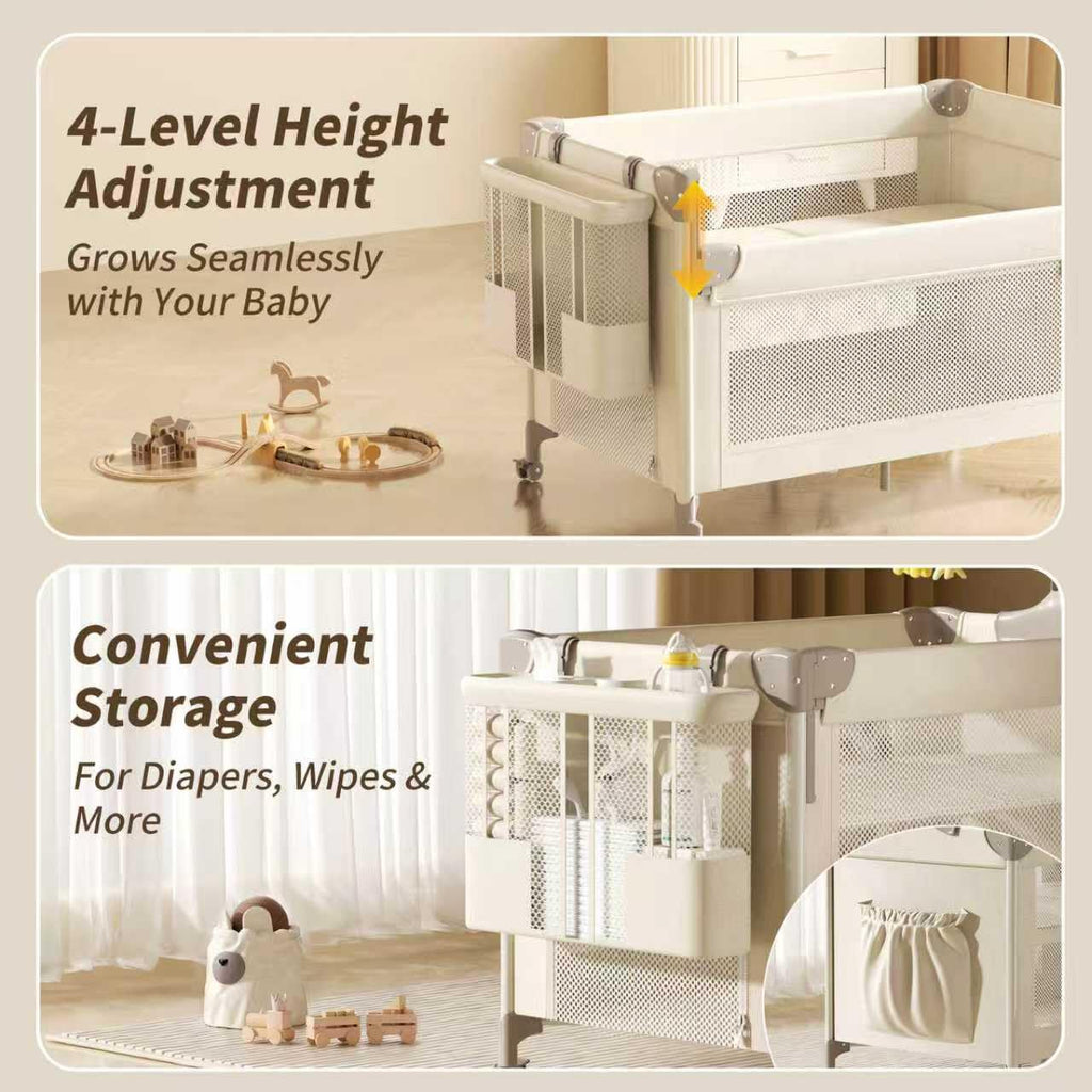 4-in-1 Play Yard with Bassinet Bedside Sleeper for Baby Playard
