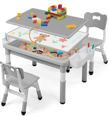 Kids Table and Chairs Set Large Storage, Height Adjustable