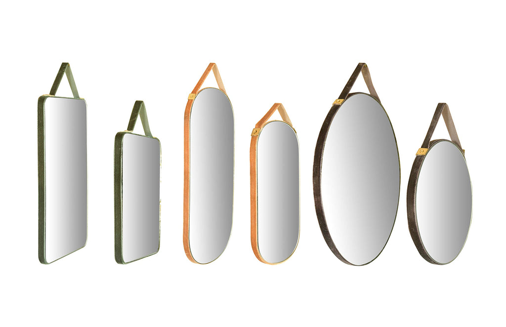 Various Velvet Edged Wall Mirrors, Multicolor, Set of 6