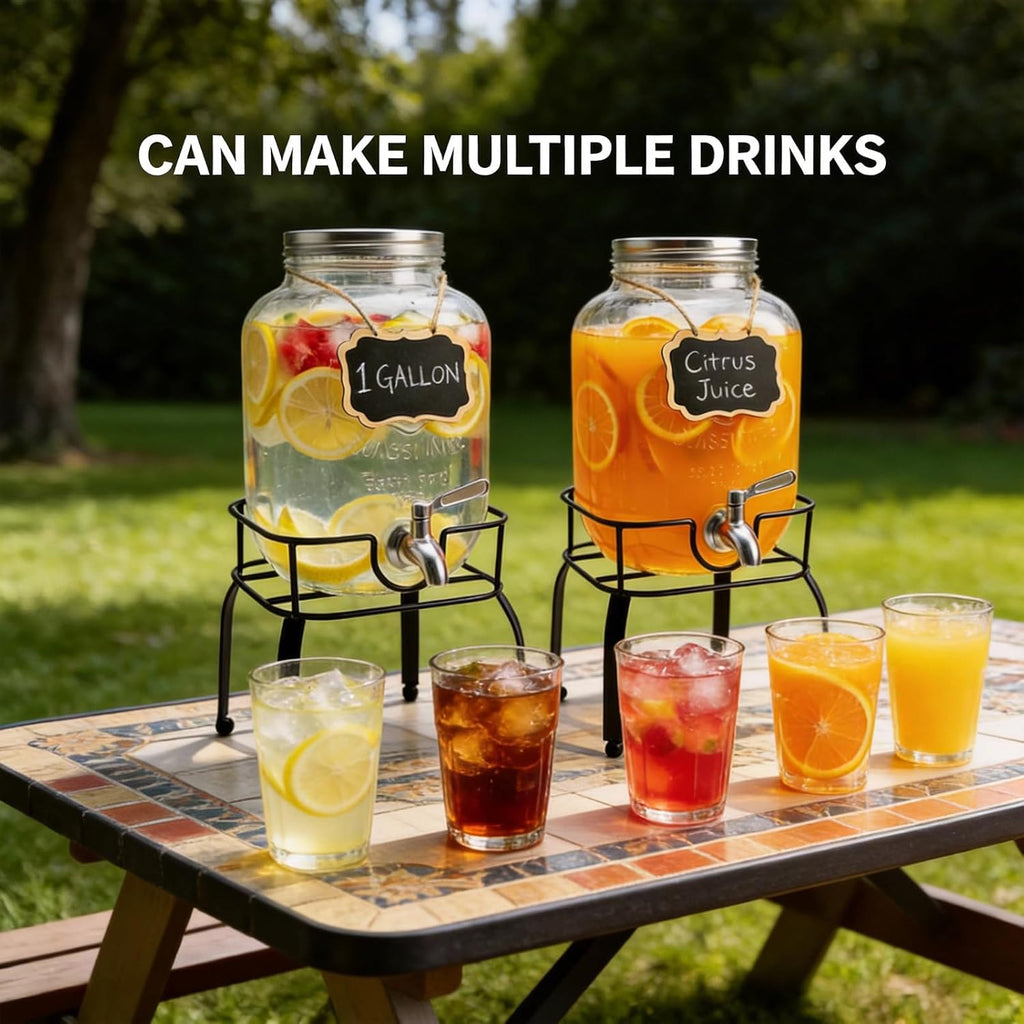 Pack1 Gallon For Parties,Beverage Dispenser with Stand,304 Stainless Steel Spigot Leakproof,Lemonade Dispenser - Set of 2