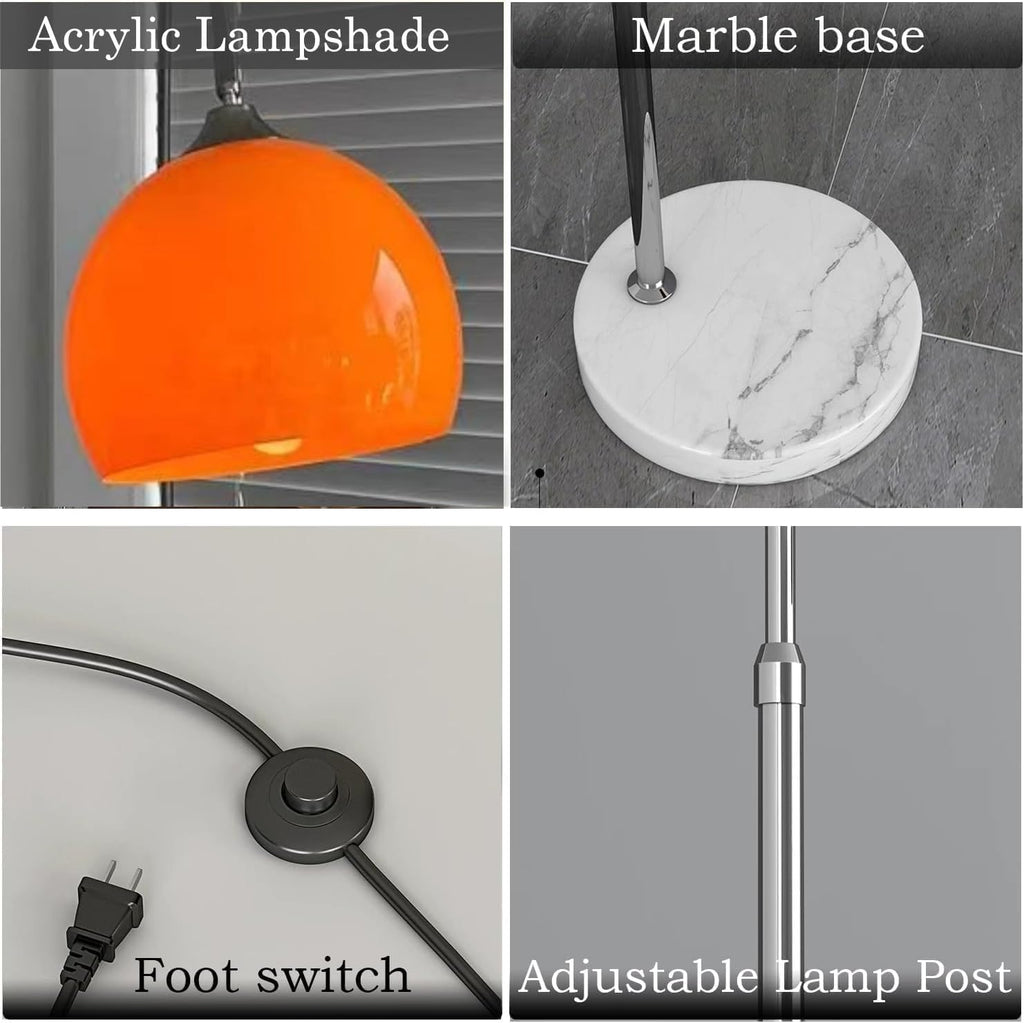 Orange Arc Floor Lamps, Mid Century Modern, Marble Base