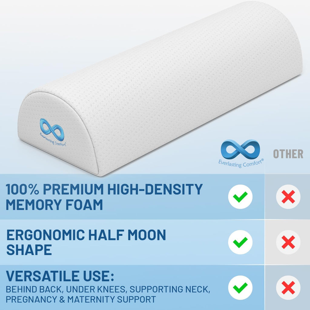 Under Knee Pillow for Back Sleeping - Memory Foam Half Moon Leg Bolster Pillow for Back Pain, Thoracic Support