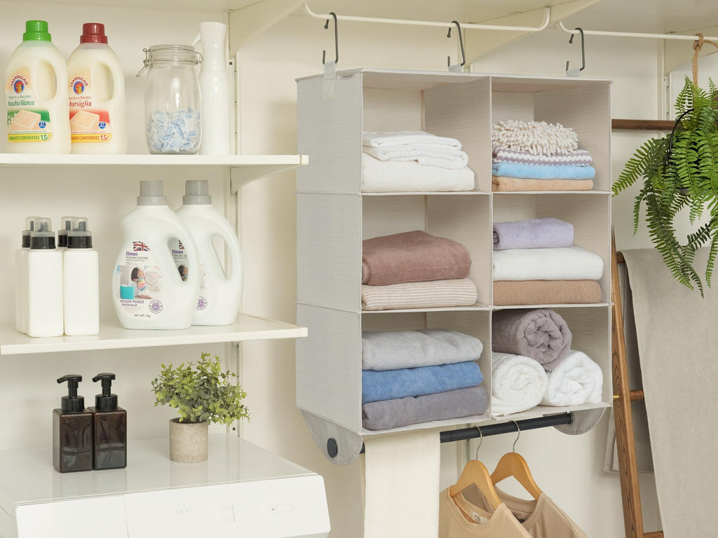 Hanging Closet Organizer with Rod, 6 Sections, 3 Tiers