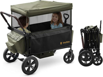 Stroller Wagon for Kids, One-Hand Adjustable Push/Pull Handle