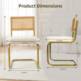 CangLong Rattan Dining Chairs Set of 2, Modern Kitchen Chairs with Natural Mesh Rattan Backrest & Solid Thick Metal