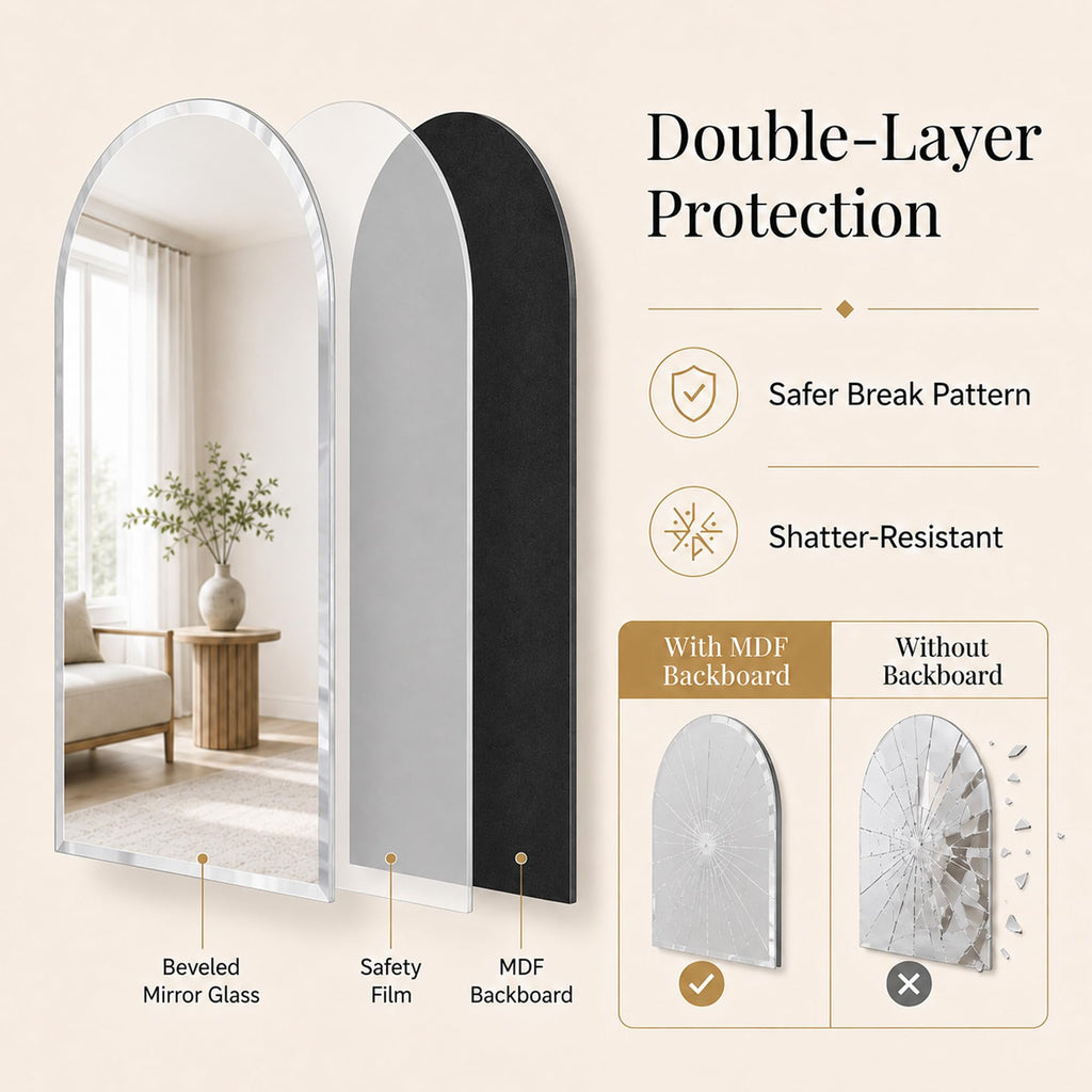 20x30 Inch Arch Top Frameless Beveled Wall Mirror for Vanity