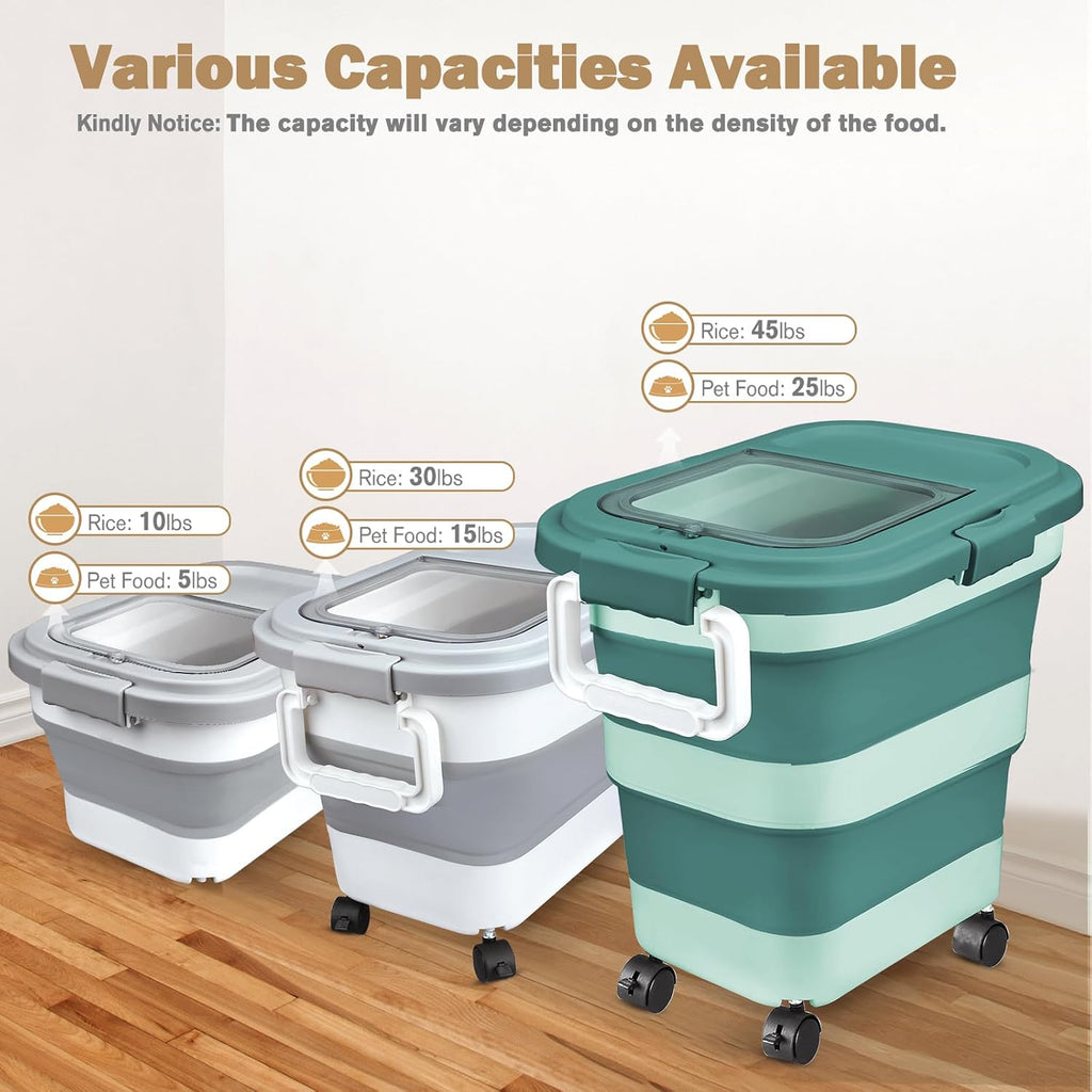 Rice Storage Container10-40 Lb, 25 Lb Pet Dog Food Storage Container, Collapsible Airtight Rice Storage Container