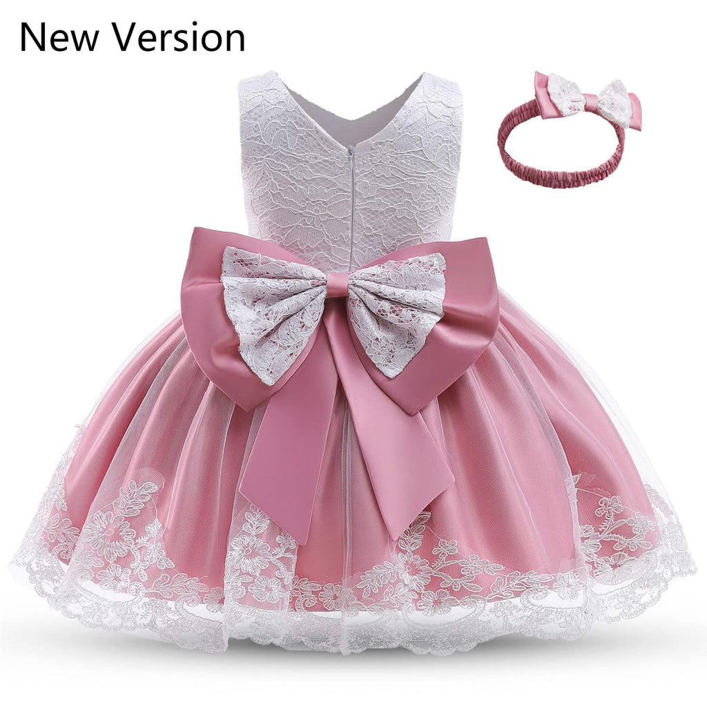 Baby Girls Lace Dress Bowknot Flower Dresses Wedding Pageant Baptism Christening Tutu Gown