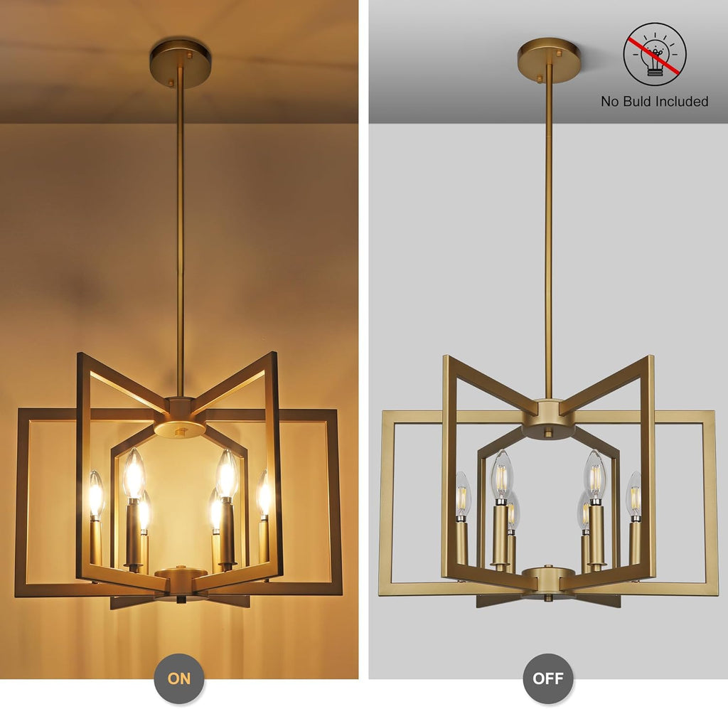 6-Light Gold Pendant Light, Modern Farmhouse Dining Room Light Fixtures Over Table, Industrial Metal Geometric