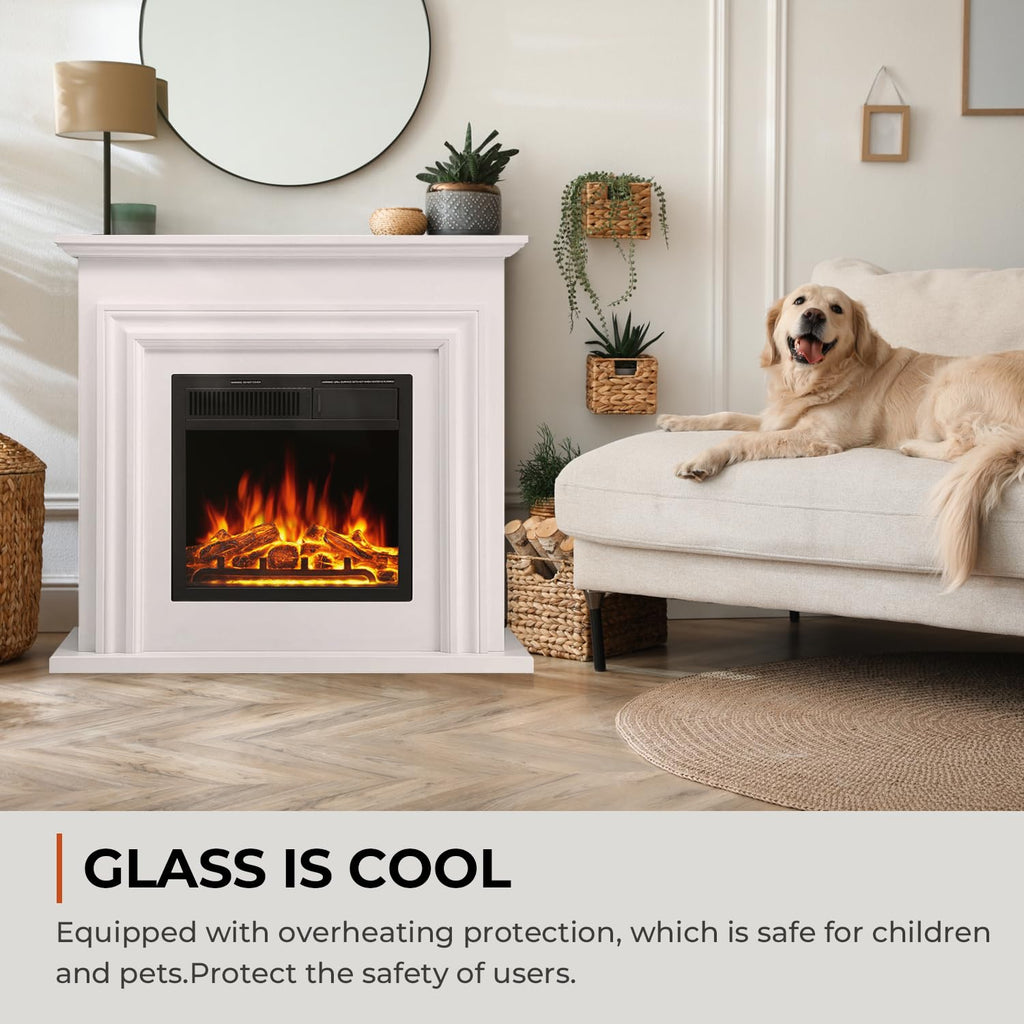 36" Electric Fireplace Mantel Freestanding Electric Fireplace, Remote Control, Adjustable Led Flame, 750W/1500W White