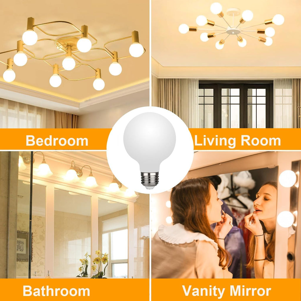 Frosted Glass G25 Globe Light Bulbs 60w Eq, Moisture Resistant G25 Dimmable LED 6W 450LM 2700K 6PCS with 360° Beam
