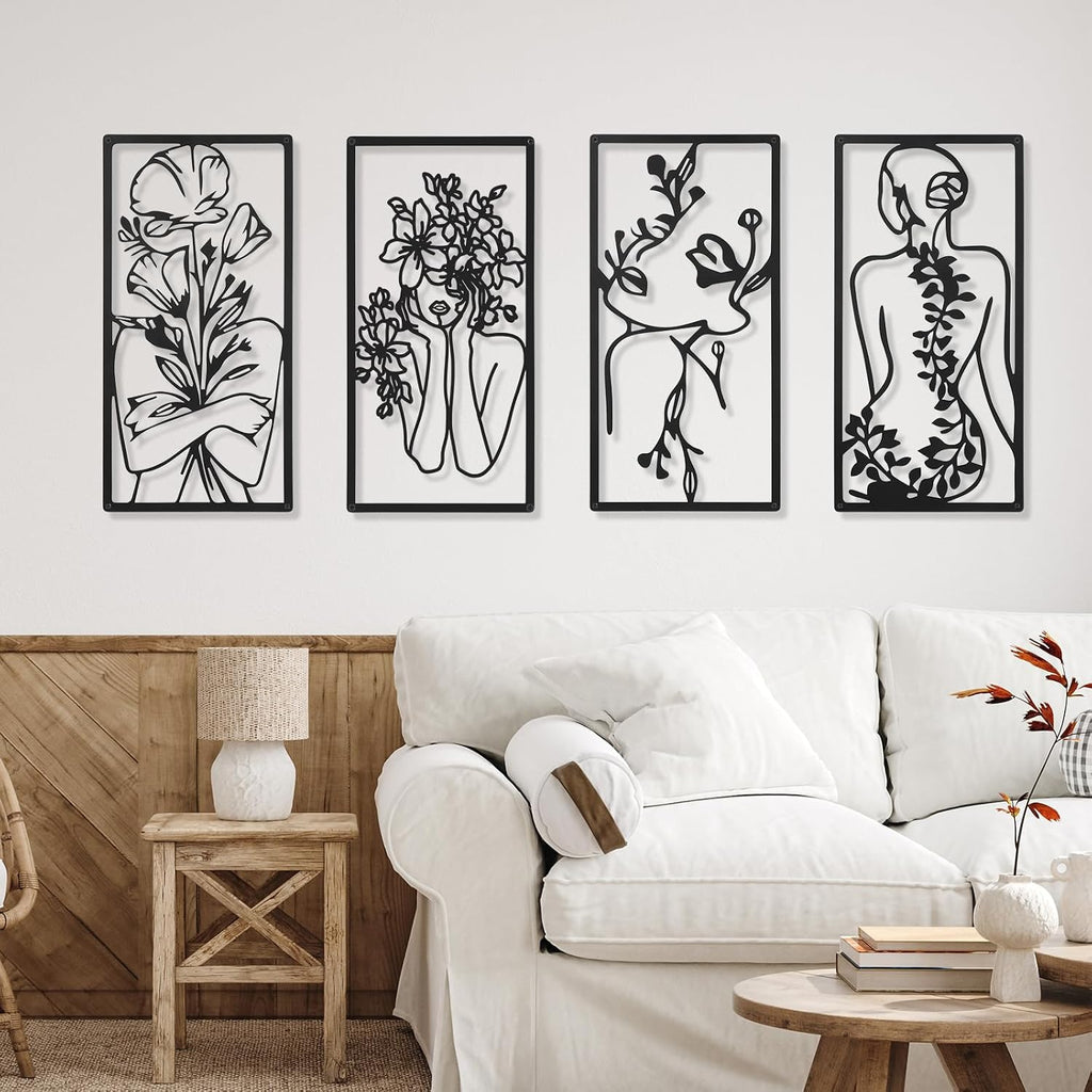 Metal Wall Art Decor Minimalist Abstract Woman Wall Art Line Drawing metal line art Home Hanging Art Decor - Set of 4