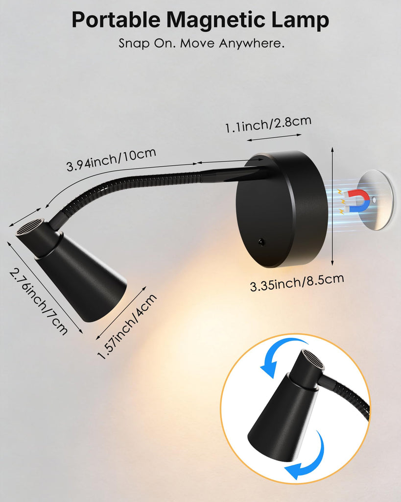 Picture Lights for Wall, 2 Pack 2500mAh Rechargeable Portable Magnetic Lamps with Flexible Gooseneck, Cordless LED