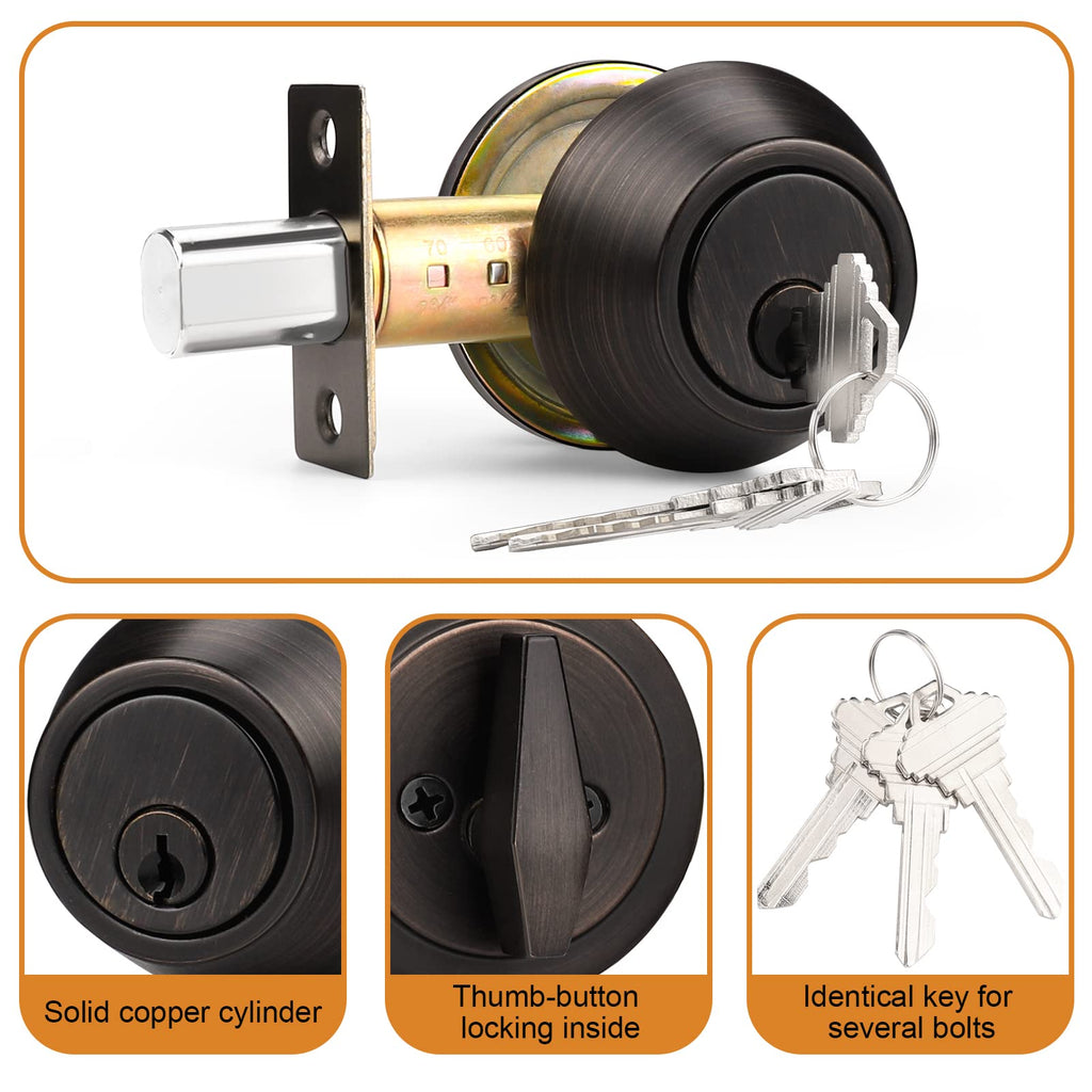 Single Cylinder Deadbolt Exterior Door Keyed Entry Oil Rubbed Bronze Finish