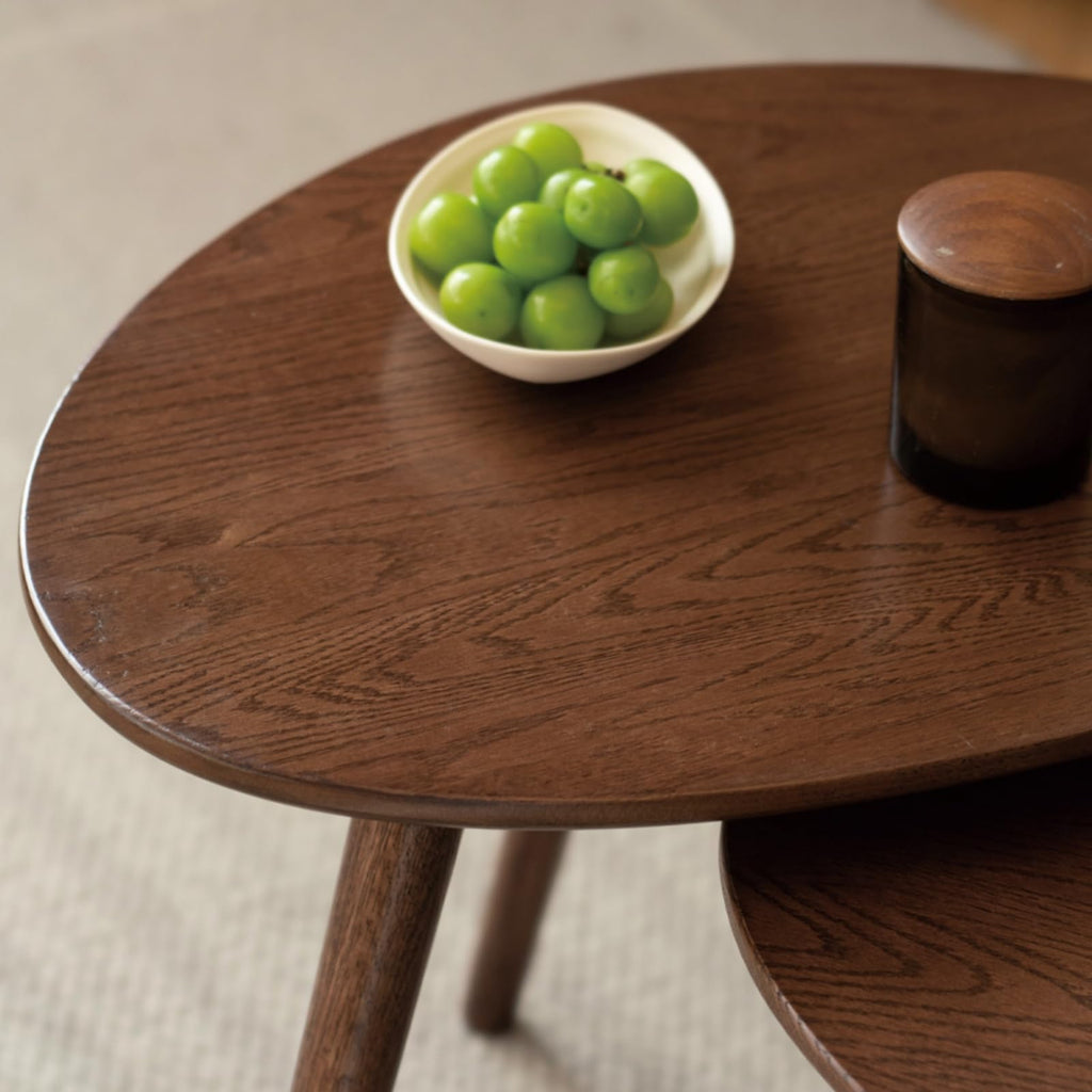 Small Oval Coffee Table, 33.5" Mid Century Modern Coffee Table, 100% Solid Oak Wood Side Table, Minimalist Display