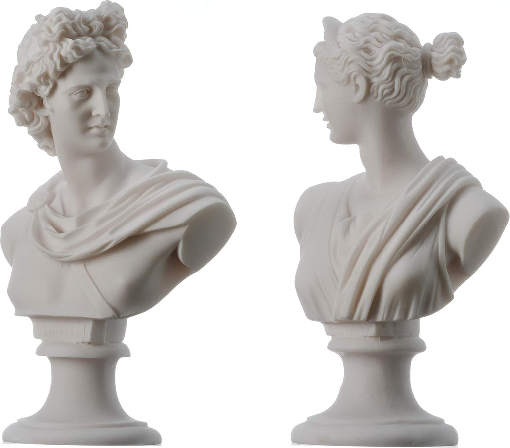 Artemis Diana and Apollo Bust Greek Statues Handmade Figurine Gods Alabaster Articrafts