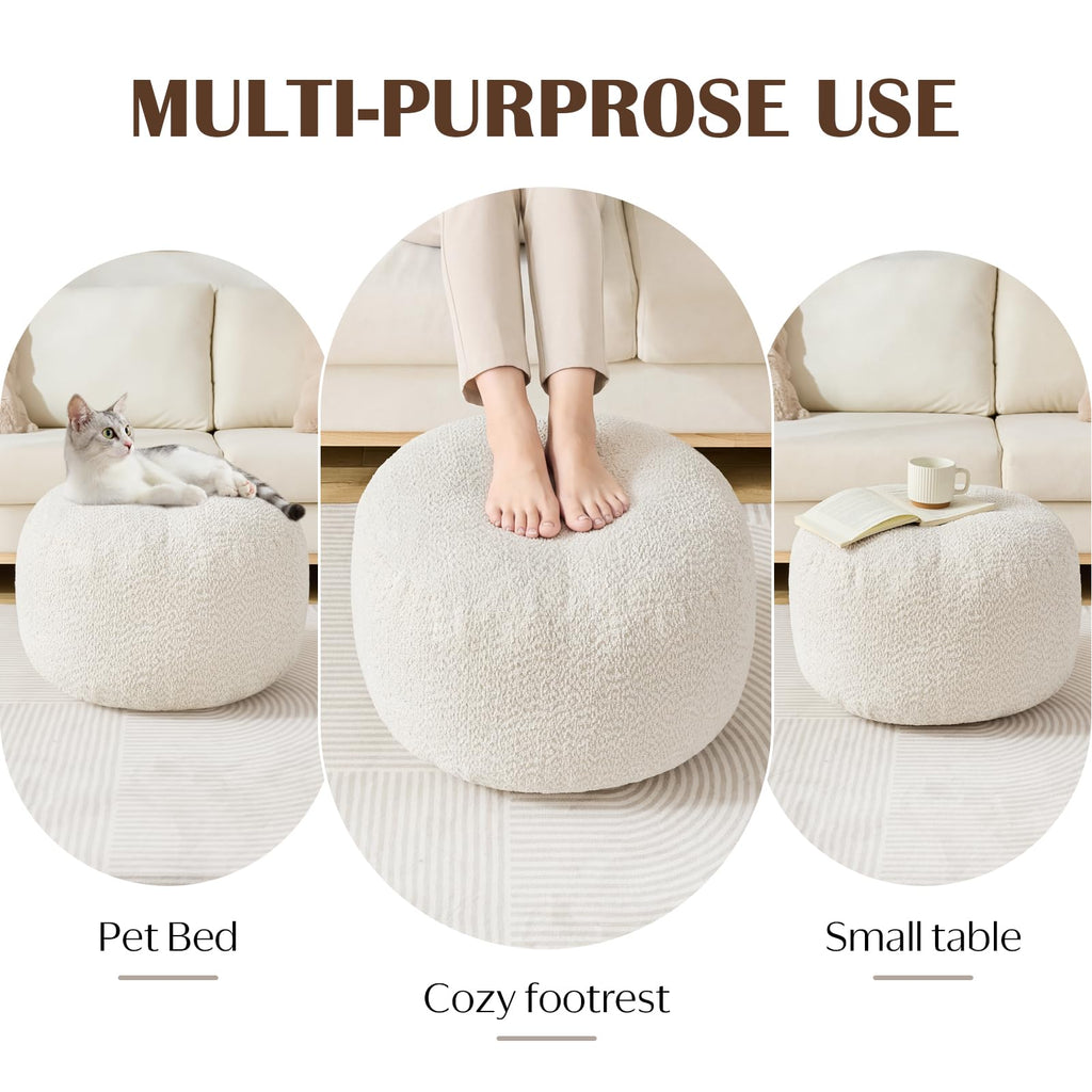 Stuffed Round Ottoman, Pouf Ottoman Foot Rest, 20 X 15, White
