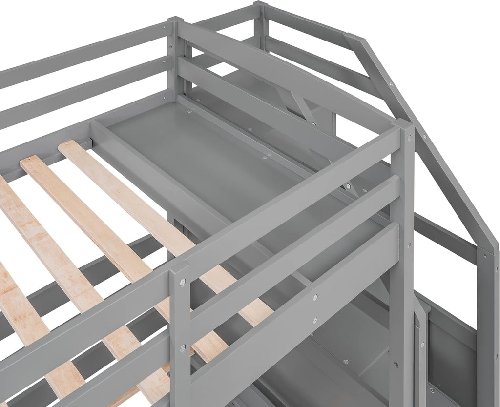 Triple Bunk Bed with Stairs, Twin Over Twin & Twin Bunk Bed for 3, Triple Bunk Bed with Drawers