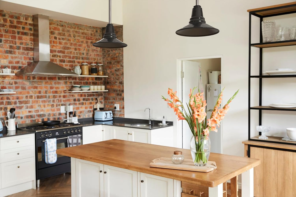 Woodman Farmhouse Pendant | Outdoor Ceiling Mounted | 12 inch Dome | 4' Black Cloth Cord| Kitchen Steel Light Made in